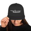 Black snapback cap with the Hawaii Mars water bomber embroidered in white on the front